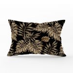 Siyah Zeminde Altın Renkli Yapraklar Desenli Dikdörtgen Yastık Kırlent Kılıfı Realhomes