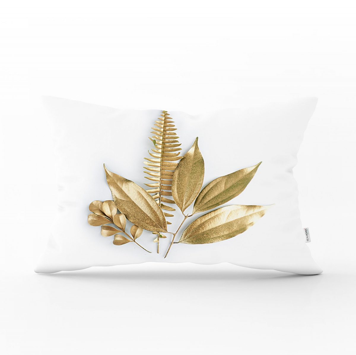 3D Altın Görünümlü Yapraklar Desenli Modern Dikdörtgen Yastık Kırlent Kılıfı Realhomes