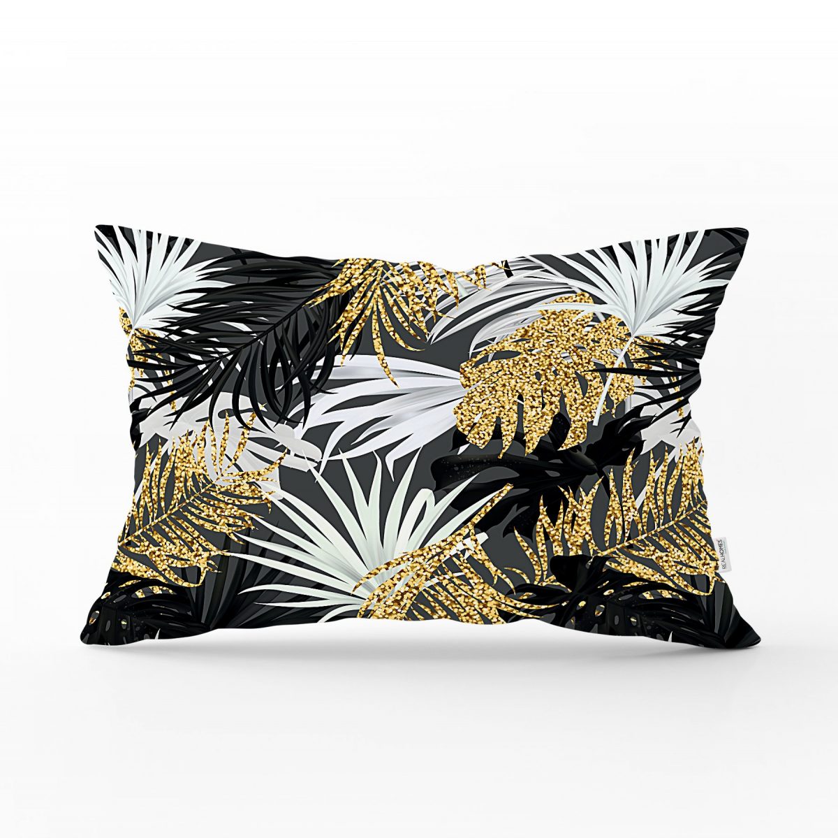 Siyah Zeminde Palmiye Yaprakları Özel Tasarım Dikdörtgen Yastık Kırlent Kılıfı Realhomes