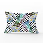 - dikdortgen-3238 - Realhomes Zigzag Zeminli Yaz Egzotiği Özel Tasarımlı Dikdörtgen Yastık Kırlent Kılıfı Realhomes