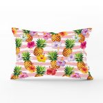 - dikdortgen-3252 - Realhomes Pembe Zeminli Ananaslar Özel Tasarım Dikdörtgen Yastık Kırlent Kılıfı Realhomes