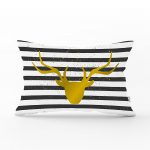 - dikdortgen-3259 - Realhomes Çizgili Gold Geyik Desenli Modern Dikdörtgen Yastık Kırlent Kılıfı Realhomes