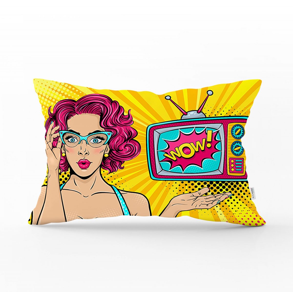 Pop Art Wow Desenli Özel Tasarım Dekoratif Dikdörtgen Yastık Kırlent Kılıfı Realhomes