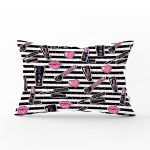 - dikdortgen-3286 - Realhomes Siyah Çizgili Popart Makeup Desenli Dekoratif Dikdörtgen Yastık Kırlent Kılıfı Realhomes