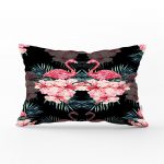 - dikdortgen-3314 - Realhomes Siyah Zeminde Lilyum ve Flamingo Özel Tasarım Dikdörtgen Yastık Kırlent Kılıfı Realhomes