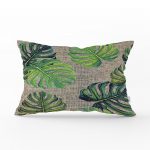 - dikdortgen-3329 - Realhomes Çuval Zeminli Palmiye Yaprakları Özel Tasarım Dikdörtgen Yastık Kırlent Kılıfı Realhomes