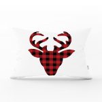 Ekose Geyik Kırmızı Siyah Tasarımlı Dekoratif Dikdörtgen Yastık Kırlent Kılıfı Realhomes