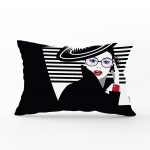 - dikdortgen-3394 - Realhomes Siyah Beyaz Fashion Woman Tasarımlı Dekoratif Dikdörtgen Yastık Kırlent Kılıfı Realhomes