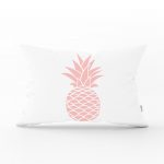 - dikdortgen-3404 - Realhomes Beyaz Zeminde Pembe Ananas Tasarımlı Dijital Baskılı Dikdörtgen Yastık Kırlent Kılıfı Realhomes