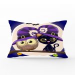 Mor Baykuş ve Kedi Tasarımlı Dijital Baskılı Dekoratif Yastık Kırlent Kılıfı Realhomes