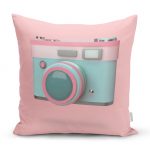 - realhomesK3008 - Realhomes Nostaljik Fotoğraf Makinası 3D Dijital Baskılı Yastık Kırlent Kılıfı Realhomes