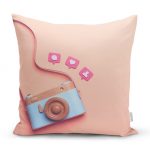 3D Instagram Fotoğraf Makinası Desenli Dijital Baskılı Yastık Kırlent Kılıfı Realhomes