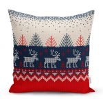Kanaviçe Desende Christmas Teması Dijital Baskılı Yastık Kırlent Kılıfı Realhomes