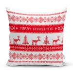 - realhomesK3026 - Realhomes Merry Christmas Kanaviçe Görünümlü Geyikler Baskılı Yastık Kırlent Kılıfı Realhomes