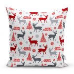 - realhomesK3035 - Realhomes  Yılbaşı Geyik ve Ağaçlar Temalı Dekoratif Yastık Kırlent Kılıfı Realhomes