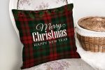 - realhomesK3036-1 - Realhomes  Ekose Zeminde Merry Christmas Baskılı Dekoratif Yastık Kırlent Kılıfı Realhomes