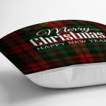 - realhomesK3036-2 - Realhomes  Ekose Zeminde Merry Christmas Baskılı Dekoratif Yastık Kırlent Kılıfı Realhomes