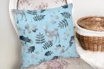 - realhomesK3039-1 - Realhomes  Mavi Zeminli Geyik ve Yaprak Desenli Dekoratif Yastık Kırlent Kılıfı Realhomes