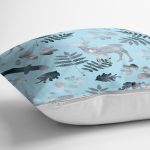 - realhomesK3039-2 - Realhomes  Mavi Zeminli Geyik ve Yaprak Desenli Dekoratif Yastık Kırlent Kılıfı Realhomes