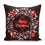 - realhomesK3045 - Realhomes  Ekose Merry Christmas Desenli Dijital Baskılı Yastık Kırlent Kılıfı Realhomes