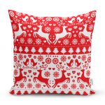 - realhomesK3046 - Realhomes Kırmızı Beyaz Yılbaşı Geyikleri Dijital Baskılı Yastık Kırlent Kılıfı Realhomes