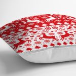 - realhomesK3046-2 - Realhomes Kırmızı Beyaz Yılbaşı Geyikleri Dijital Baskılı Yastık Kırlent Kılıfı Realhomes