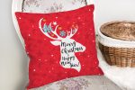 - realhomesK3055-1 - Realhomes Merry Christmas Geyik Desenli Dekoratif Yastık Kırlent Kılıfı Realhomes