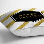 - realhomesK3065-2 - Realhomes Altın Şeritli Merry Christmas Desenli Dekoratif Yastık Kırlent Kılıfı Realhomes