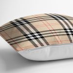 - realhomesK3078-2 - Realhomes  Krem Zeminli Ekose Desenli Dekoratif Yastık Kırlent Kılıfı Realhomes