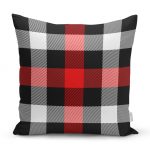 - realhomesK3080 - Realhomes Siyah Kırmızı Beyaz Ekose Desenli Dekoratif Yastık Kırlent Kılıfı Realhomes
