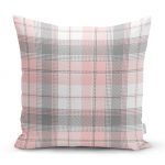 - realhomesK3081 - Realhomes  Pembe Gri Ekose Desenli Dekoratif Yastık Kırlent Kılıfı Realhomes