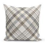 - realhomesK3087 - Realhomes Gri Krem Ekose Desenli Dijital Baskılı Dekoratif Yastık Kırlent Kılıfı Realhomes