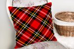 Kırmızı Zeminli Ekose Desenli Dekoratif Yastık Kırlent Kılıfı Realhomes