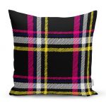 - realhomesK3091 - Realhomes Siyah Sarı Pembe Ekose Desenli Dijital Baskılı Dekoratif Yastık Kırlent Kılıfı Realhomes