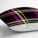 - realhomesK3091-2 - Realhomes Siyah Sarı Pembe Ekose Desenli Dijital Baskılı Dekoratif Yastık Kırlent Kılıfı Realhomes