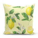 - realhomesK3096 - Realhomes Krem Zeminli Limon Desenli Dekoratif Yastık Kırlent Kılıfı Realhomes