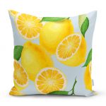 - realhomesK3101 - Realhomes  Mavi Zeminli Limon Desenli Dekoratif Yastık Kırlent Kılıfı Realhomes