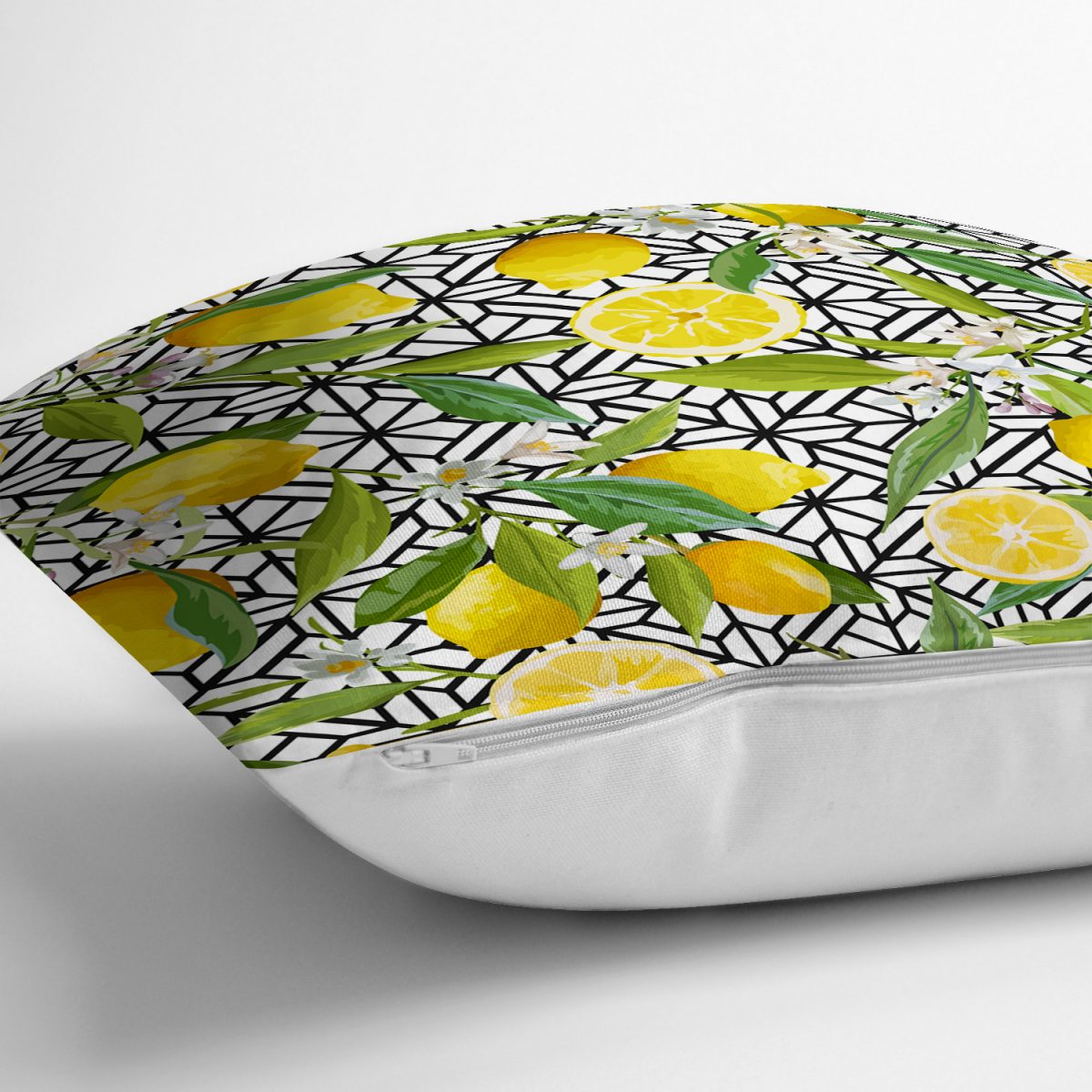 Geometrik ve Limon Desenli 3D Dijital Baskılı Yastık Kırlent Kılıfı Realhomes