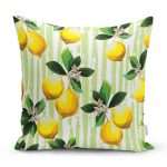 - realhomesK3103 - Realhomes  Yeşil Zeminli 3 Boyutlu Limon Desenli Dijital Baskılı Yastık Kırlent Kılıfı Realhomes