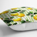 - realhomesK3103-2 - Realhomes  Yeşil Zeminli 3 Boyutlu Limon Desenli Dijital Baskılı Yastık Kırlent Kılıfı Realhomes