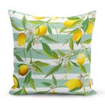 - realhomesK3104 - Realhomes Yeşil Çizgili Limon Desenli Dijital Baskılı Dekoratif Yastık Kırlent Kılıfı Realhomes