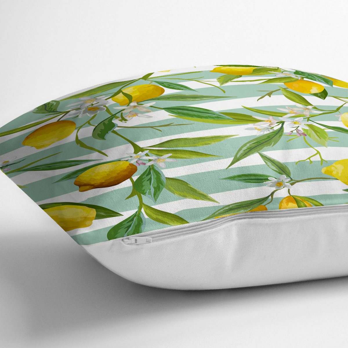 Yeşil Çizgili Limon Desenli Dijital Baskılı Dekoratif Yastık Kırlent Kılıfı Realhomes