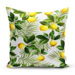 - realhomesK3105 - Realhomes  Limon Yaprakları Desenli Dijital Baskılı Yastık Kırlent Kılıfı Realhomes