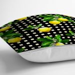 - realhomesK3107-2 - Realhomes Siyah Zeminde Ekose Desenli Limon Baskılı Dekoratif Yastık Kılıfı Realhomes