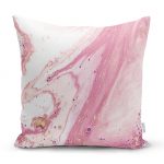 - realhomesK3133 - Realhomes Pembe Beyaz Mermer Desenli Dijital Baskılı Yastık Kırlent Kılıfı Realhomes