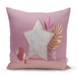 - realhomesK3139 - Realhomes  Modern Pembe Zeminli 3D Yıldız Desenli Dekoratif Yastık Kırlent Kılıfı Realhomes
