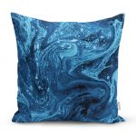 - realhomesK3141 - Realhomes Mavi Ebru Motifleri Dijital Baskılı Yastık Kırlent Kılıfı Realhomes