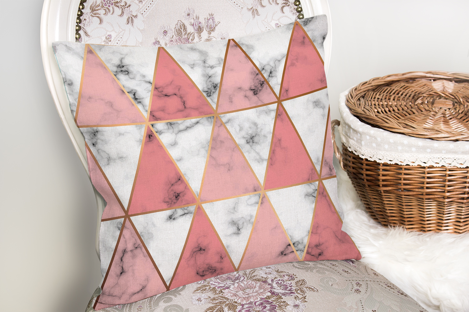 - realhomesK3148-1 - Realhomes  Geometrik Üçgen Şekilli Mermer Desenli Yastık Kırlent Kılıfı Realhomes