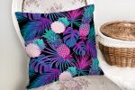 - realhomesK3158-1 - Realhomes Lacivert Tropikal Desenli Dijital Baskılı Yastık Kırlent Kılıfı Realhomes