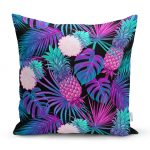 - realhomesK3158 - Realhomes Lacivert Tropikal Desenli Dijital Baskılı Yastık Kırlent Kılıfı Realhomes